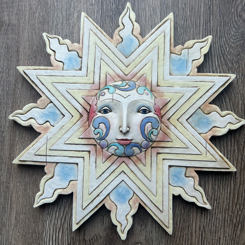 Jim Shore Celestial Sun Wall Art in Cream and Blue 2007 Wall Hanging